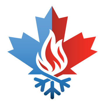 Maple leaf with hot and cold symbol. 
Canada heating  and cooling logo design vector.
