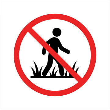 Do not walk on grass sign showing person silhouette and lawn in red circle for park management and landscape conservation in public gardens and outdoor areas.