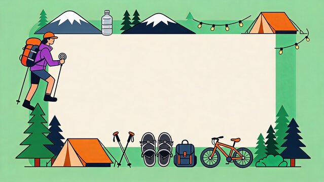 Outdoor Adventure Camping and Hiking Illustration with Frame