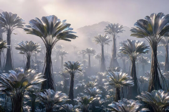 Xenobotany Study of Reflective Fan-Shaped Plants in an Alien World