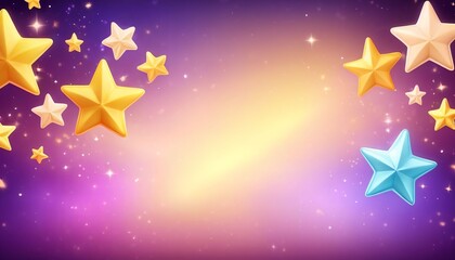 Fototapeta premium Three Glowing Colorful Stars on Purple Background