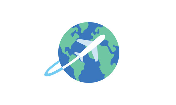 Airplane flying around the world representing global travel and international delivery.