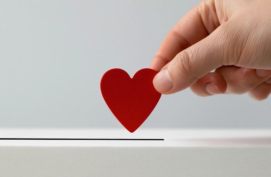 Heart held in hand as a red symbol of love charity care giving donation passion and kindness