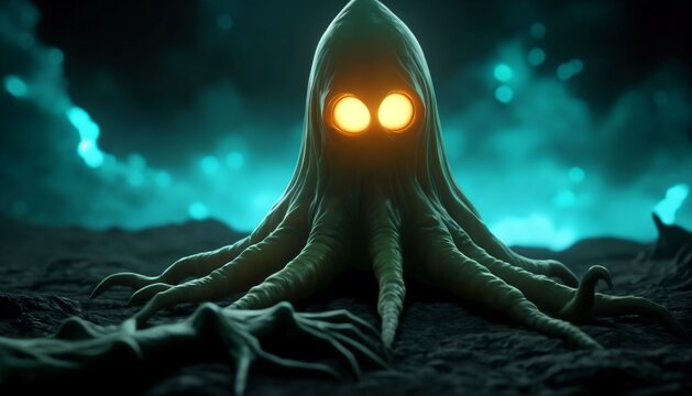 Mysterious Tentacled Alien Creature with Glowing Eyes