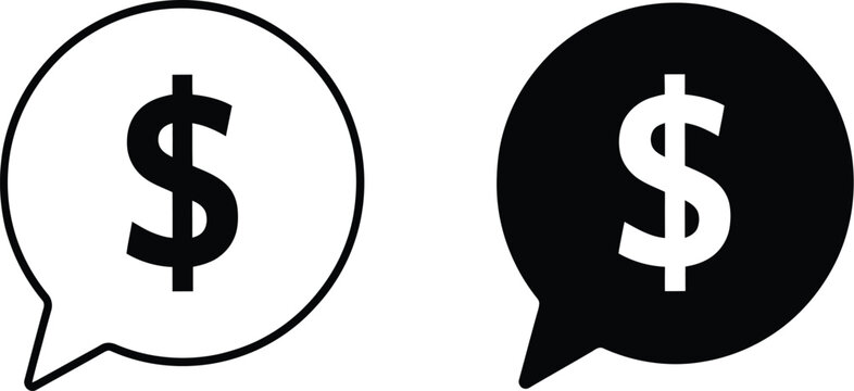 Comment Dollar Icon, speech bubble with dollar symbol for financial discussions, money comments, payment messages, finance apps, and digital interfaces