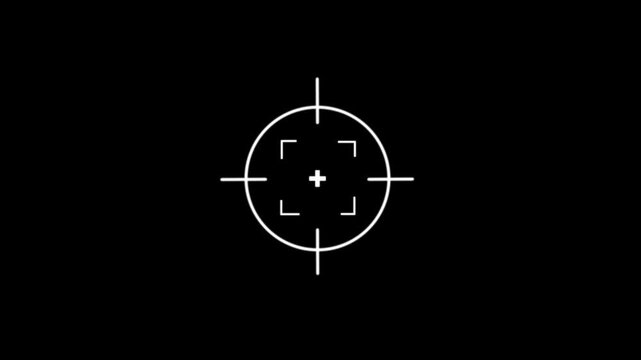 Glowing neon light target icon animation. Military training, Military target icon animation on black background. Crosshair, gun aim, sniper target.