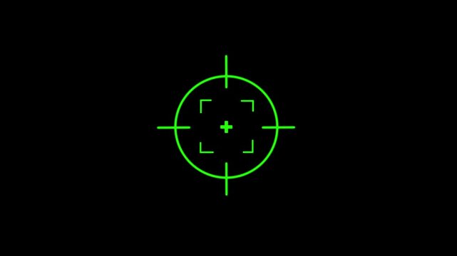 Glowing neon light target icon animation. Military training, Military target icon animation on black background. Crosshair, gun aim, sniper target.