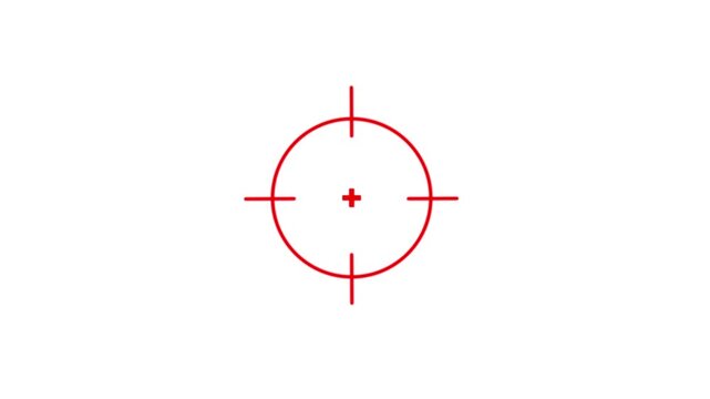 Glowing neon light target icon animation. Military training, Military target icon animation on black background. Crosshair, gun aim, sniper target.