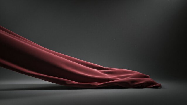 Red fabric curtain draped gracefully against a dark dramatic background with background
