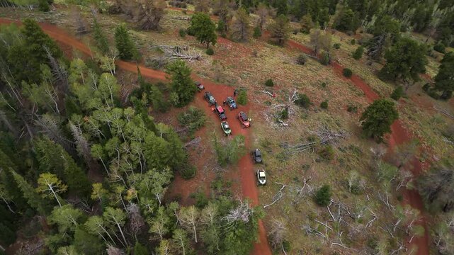 Aerial View of UTV Off-Road Vehicles on Red Rock Mountain Utah