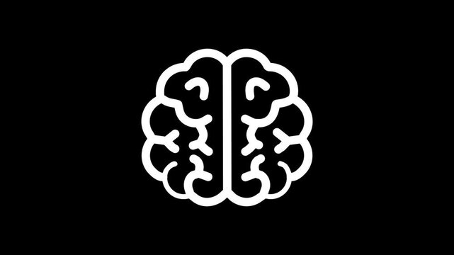 Stylized white brain maze icon on a black background representing complex thought processes.