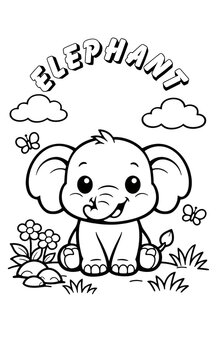 Cute Elephant coloring page for kids