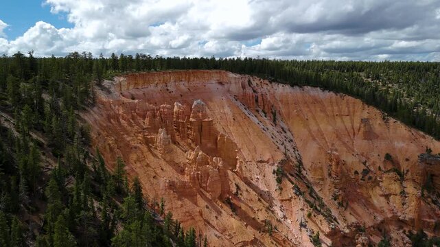 Aerial View of Red Rock Canyon Cliffs and Pine Forest in Utah