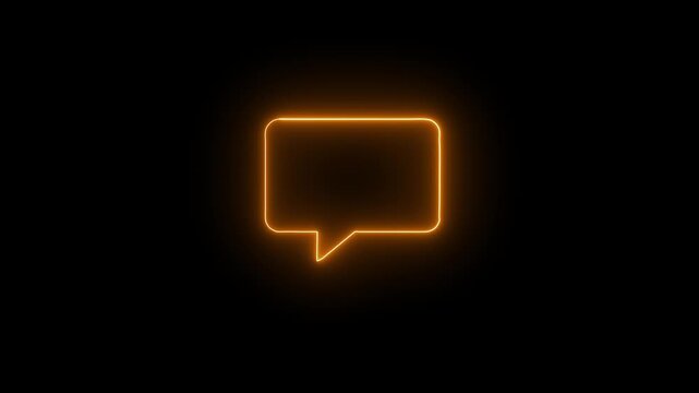 Glowing neon color message box icon conversation notice message icon animation. Neon text message pink color icon glowing animation black background