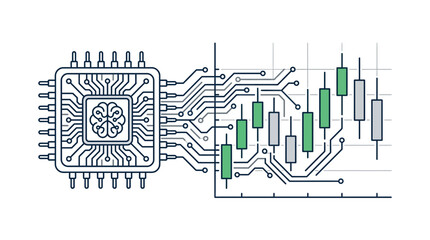 Obraz premium Artificial Intelligence Microchip Integrated With Financial Trading Chart Analysis.