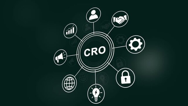 Conversion rate optimization cro concept infographic with animated business and digital marketing strategy symbols for corporate presentations and data analytics growth analysis projects