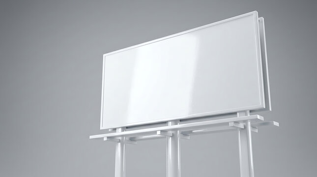 Blank White Billboard Mockup For Advertising On A Neutral Gray Background With Modern Structure And Clean Glossy Panel