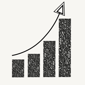 Hand made growth chart arrow up icon isolated on white background