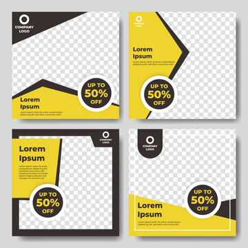 Modern Social Media Post Template Set Vector Design in Yellow and Black