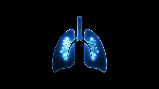 Neon Lungs Anatomy Medical Illustration Glowing Respiratory System Healthcare Organ Icon on Black Background