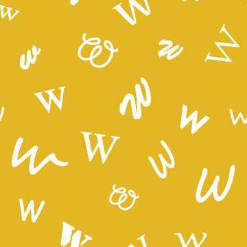 Abstract seamless alphabet pattern with scattered white letter W
