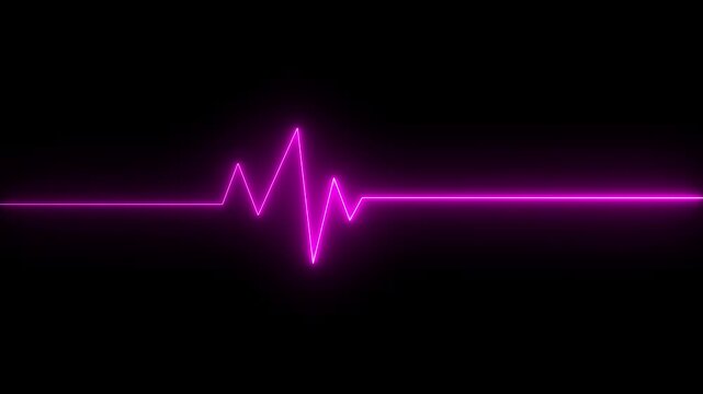 Health heartbeat line showing heart rhythm and medical monitor trace animation. Glowing neon heartbeat monitor ECG gradient line with black background animation.