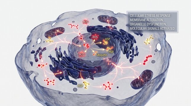 Cellular stress response with reactive oxygen species and ubiquitin activation