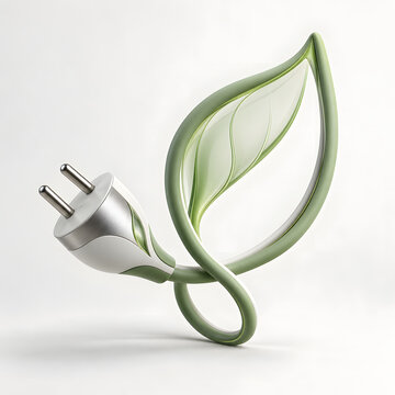 Electric plug with leaf shaped green cable, green energy and sustainable power concept