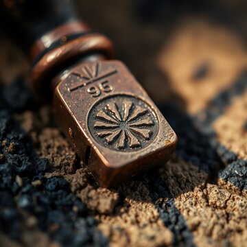 macro closeup batik copper stamp tool with wax