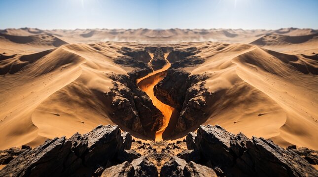 Image extreme wide establishing shot from a distant ridge of a slot