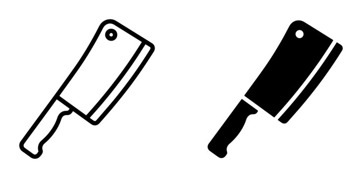 Cleaver knife line icon and silhouette for food preparation, kitchen tool