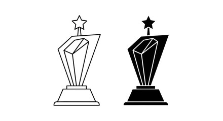Fototapeta premium Two Trophies on a Pedestal: Black and White Outline and Silhouette Display of Awards and Victory.