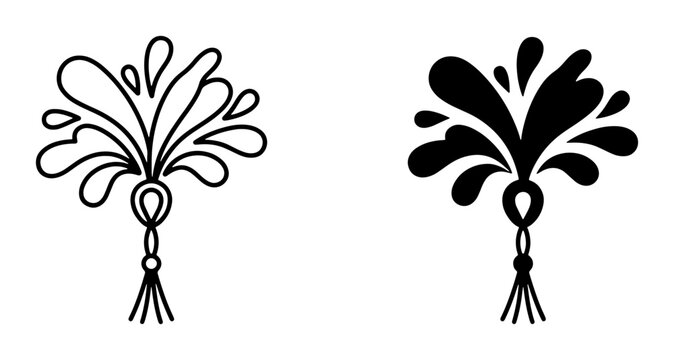 Water splash and tassel icon set, liquid burst and fringe motif