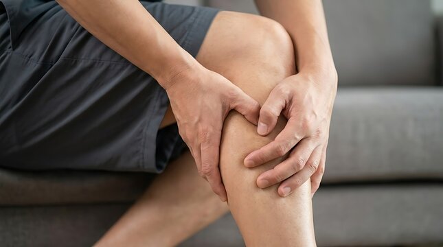 Person holding and massaging painful leg muscle