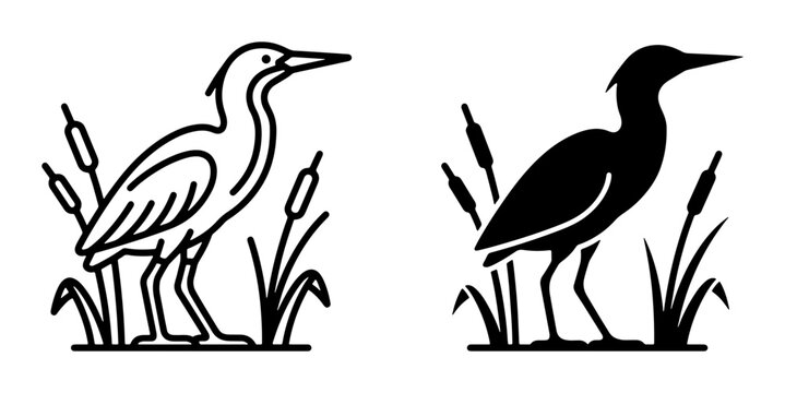 Heron silhouettes set with cattails and reeds