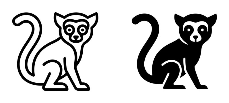 Lemur icons set with outline and filled shapes for wildlife and pets