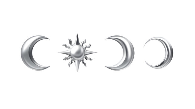 Silver moon phases and sun icons in a line