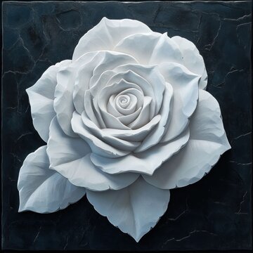 Ornamental white rose on dark background. Possible use Wall art