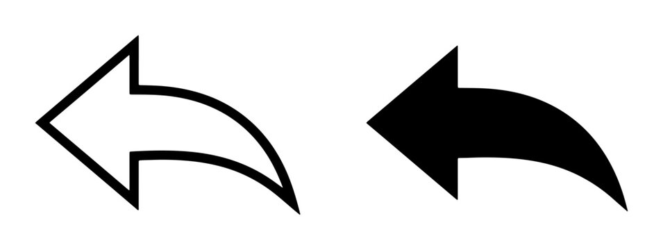 Left arrow icon and silhouette set for navigation and return action