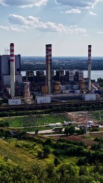 ZE PAK S.A. Elektrownia Pątn&oacute;w Power Station In Pątn&oacute;w, Northern Suburbs Of Konin, Poland. Vertical, Aerial Drone Shot