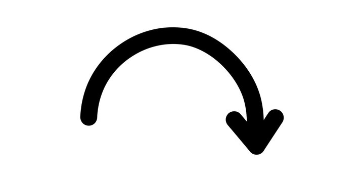 Downward curved arrow on transparent background.