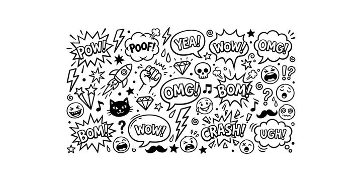 Doodle comic pop art elements for creative design and expression.