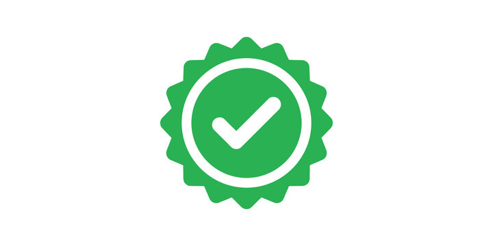 Green checkmark badge icon for confirmation on transparent background