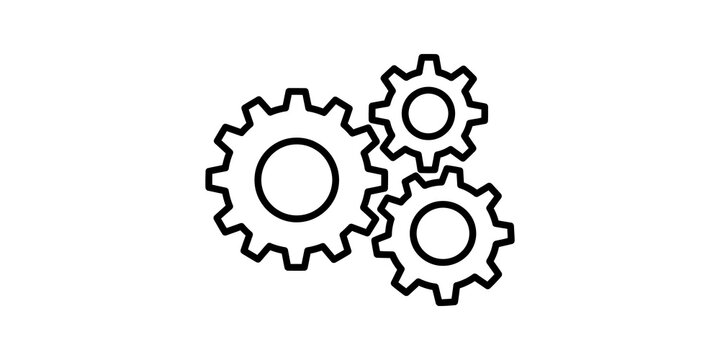 Three black gears icon on transparent background for industry.
