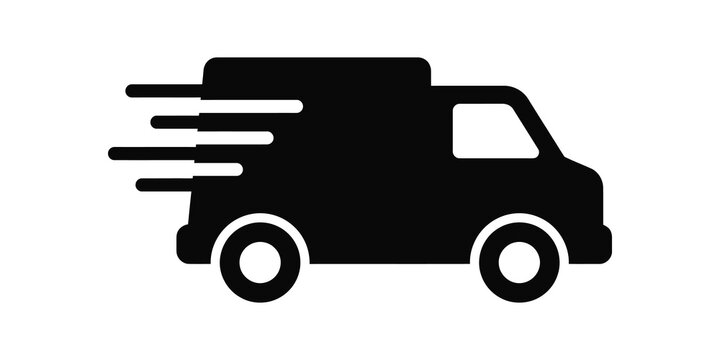 Black silhouette delivery truck icon for transport.