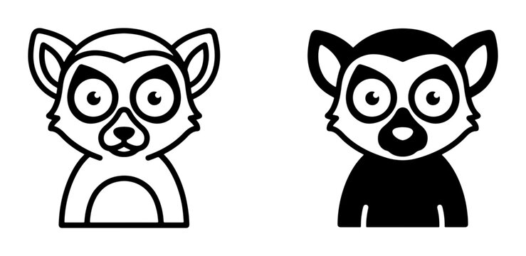Lemur silhouettes set with outline and filled versions for graphic design
