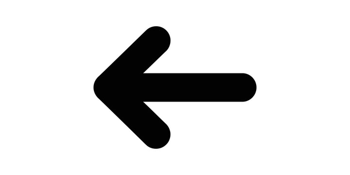 Black left arrow symbol for direction navigation pointer indicator.
