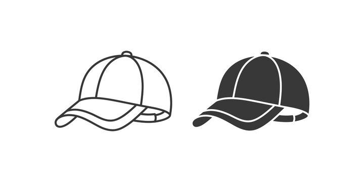Outline and solid black baseball cap icons on transparent background.