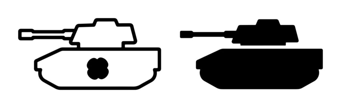 Tank silhouettes set with military vehicle and icon for transport or industry logo