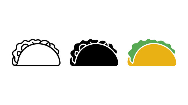 Delicious taco food vector icon collection in three visual styles